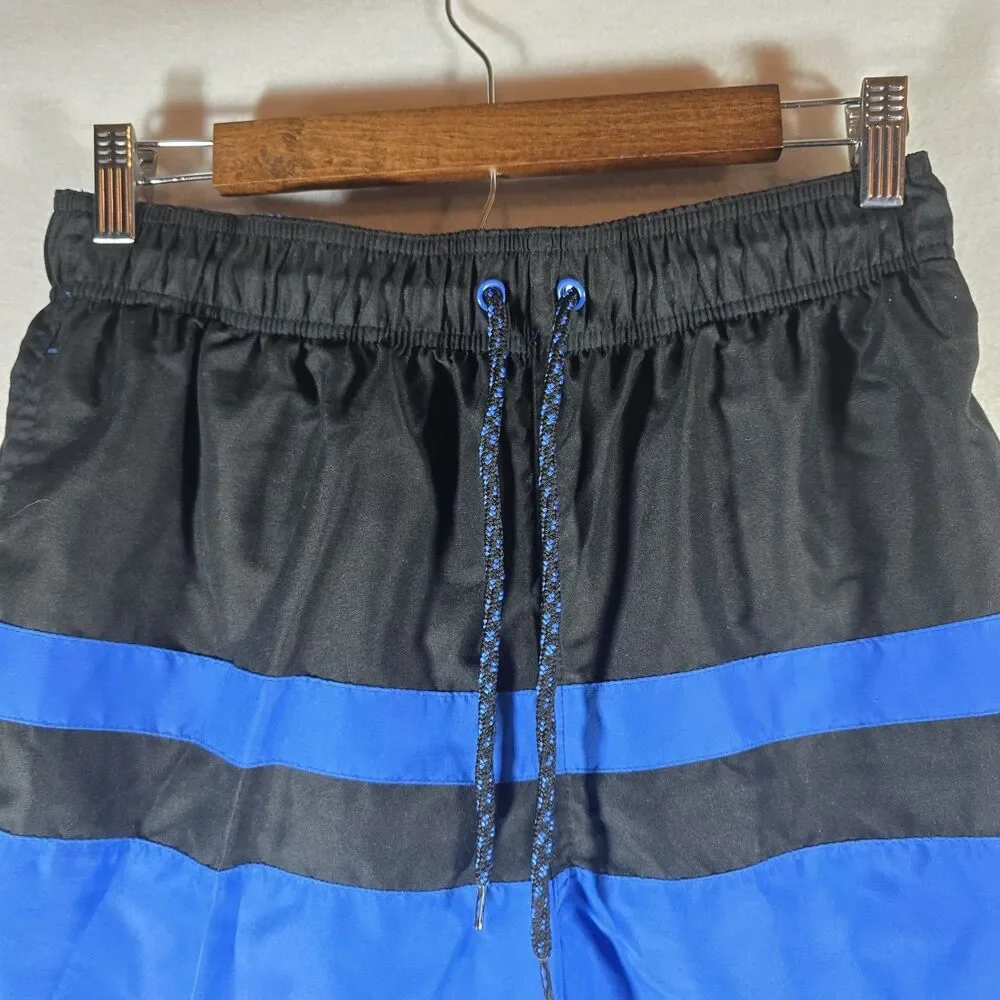 George Mens Swim Trunks Medium Blue And Black, Sizes 32-34